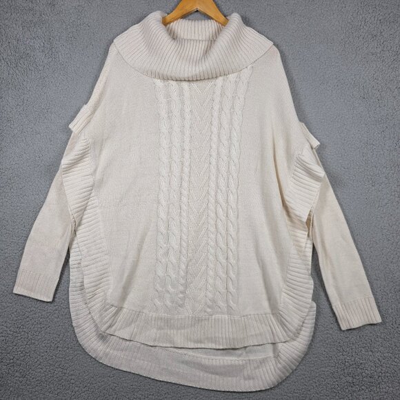 Francescas Sweater Womens Size L/XL Taupe Emma Cable Knit Poncho Cowl Neck NWT - Picture 1 of 9